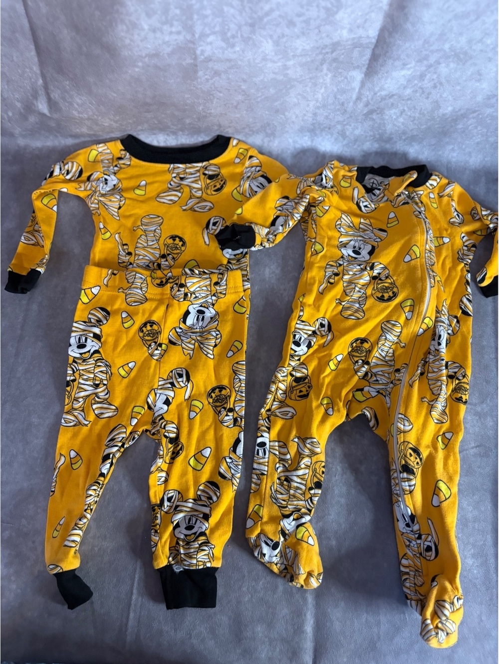 Disney Mickey Minnie Mummy Halloween Pajama Lot 3-6M 12M Orange